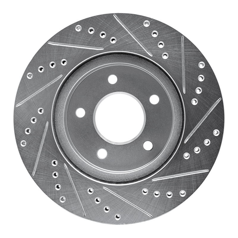 Chevrolet Equinox Brake Rotor (1) - Front Left - R1 Concepts - Drilled & Slotted - Silver - `02-`07